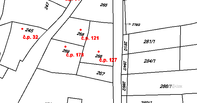 Bošovice 127 na parcele st. 266 v KÚ Bošovice, Katastrální mapa