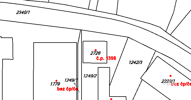 Lomnice nad Popelkou 1398 na parcele st. 2726 v KÚ Lomnice nad Popelkou, Katastrální mapa
