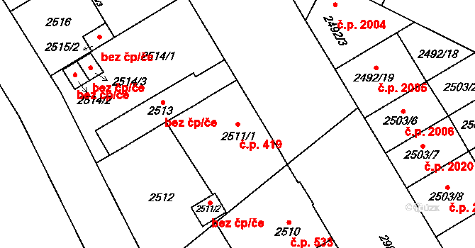 Předměstí 419, Opava na parcele st. 2511/1 v KÚ Opava-Předměstí, Katastrální mapa