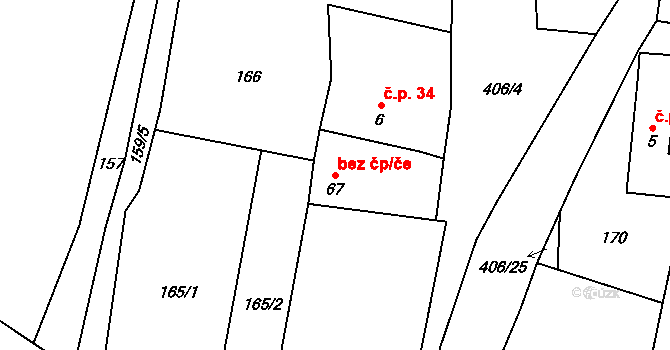 Klopina 44933771 na parcele st. 67 v KÚ Veleboř, Katastrální mapa