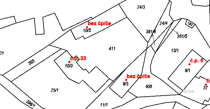 Mochtín 45213771 na parcele st. 411 v KÚ Těšetiny, Katastrální mapa