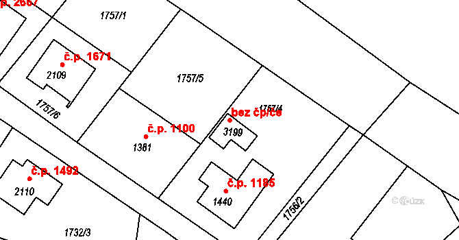 Rožnov pod Radhoštěm 45676771 na parcele st. 3199 v KÚ Rožnov pod Radhoštěm, Katastrální mapa