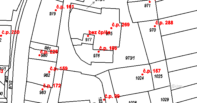 Tupesy 186 na parcele st. 976 v KÚ Tupesy na Moravě, Katastrální mapa