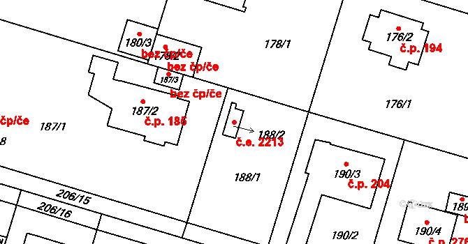 Čelkovice 2213, Tábor na parcele st. 188/2 v KÚ Čelkovice, Katastrální mapa