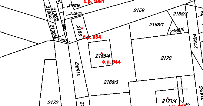 Nivnice 944 na parcele st. 2168/4 v KÚ Nivnice, Katastrální mapa