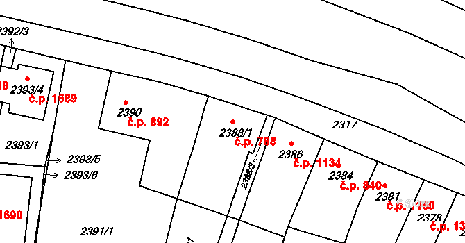 Kunovice 788 na parcele st. 2388/1 v KÚ Kunovice u Uherského Hradiště, Katastrální mapa