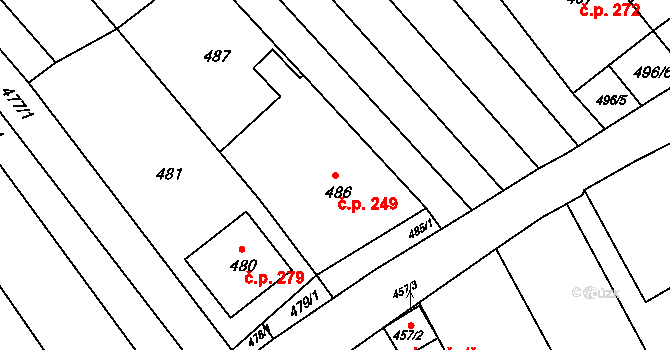 Těšov 249, Uherský Brod na parcele st. 486 v KÚ Těšov, Katastrální mapa