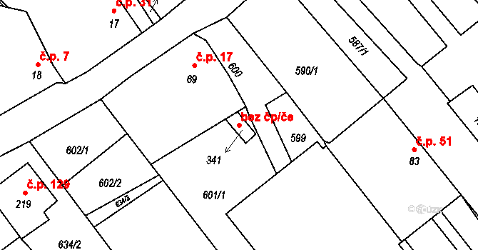 Borovany 50278771 na parcele st. 341 v KÚ Hluboká u Borovan, Katastrální mapa
