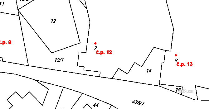 Výsonín 12, Lukavice na parcele st. 7 v KÚ Výsonín, Katastrální mapa