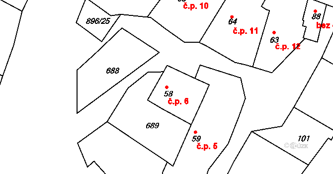 Lhota u Chroustovic 6, Chroustovice na parcele st. 58 v KÚ Lhota u Chroustovic, Katastrální mapa