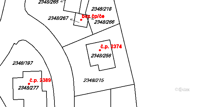Pelhřimov 2374 na parcele st. 2348/256 v KÚ Pelhřimov, Katastrální mapa