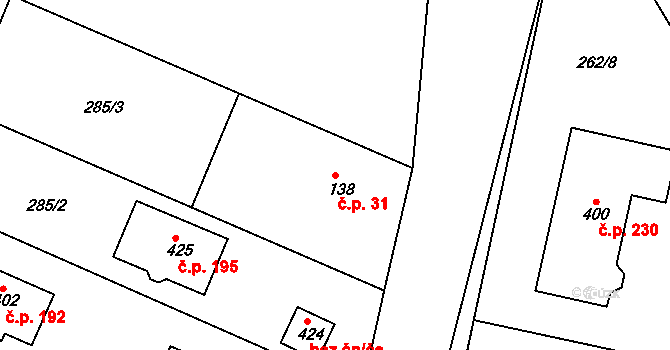 Smrkovice 31, Písek na parcele st. 138 v KÚ Smrkovice, Katastrální mapa