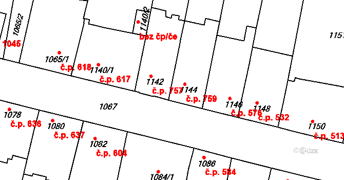 Nýřany 759 na parcele st. 1144 v KÚ Nýřany, Katastrální mapa