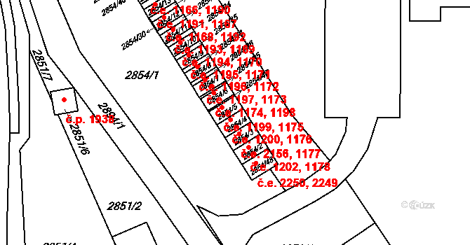 Český Těšín 1176,1200 na parcele st. 2854/4 v KÚ Český Těšín, Katastrální mapa