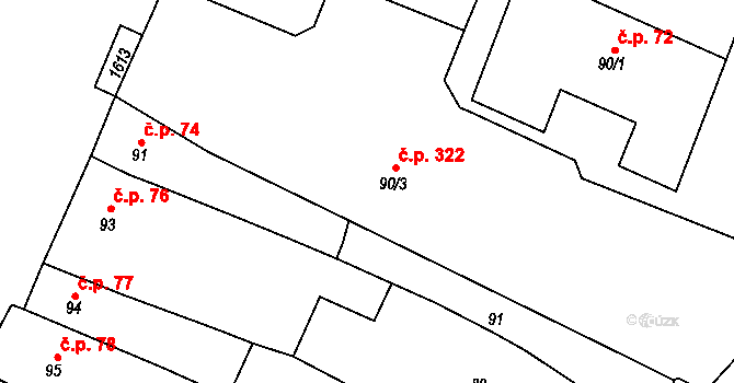 Kostelec nad Labem 322 na parcele st. 90/3 v KÚ Kostelec nad Labem, Katastrální mapa