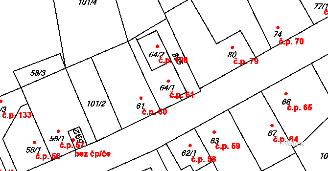 Drahelčice 61 na parcele st. 64/1 v KÚ Drahelčice, Katastrální mapa