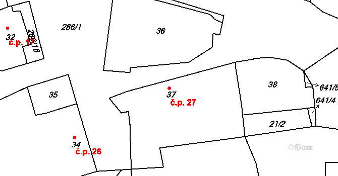 Kozinec 27, Holubice na parcele st. 37 v KÚ Kozinec, Katastrální mapa