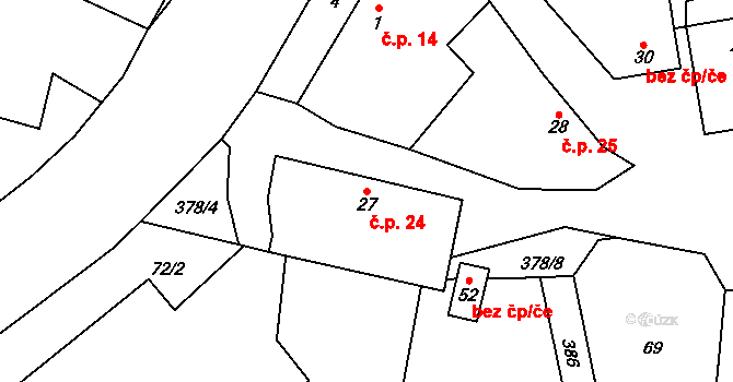 Kladruby 24, Dolní Hořice na parcele st. 27 v KÚ Kladruby, Katastrální mapa