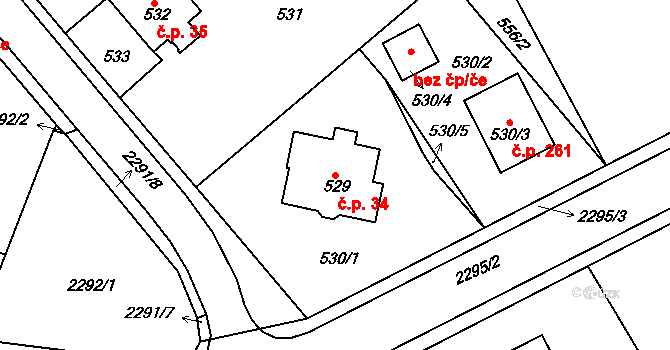 Malé Předměstí 34, Horšovský Týn na parcele st. 529 v KÚ Horšovský Týn, Katastrální mapa