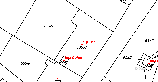 Hostouň 191 na parcele st. 258/1 v KÚ Hostouň u Horšovského Týna, Katastrální mapa