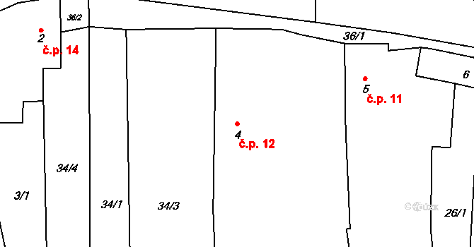 Věvrov 12, Horšovský Týn na parcele st. 4 v KÚ Věvrov, Katastrální mapa