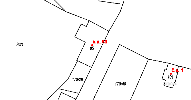 Bližanovy 63, Plánice na parcele st. 65 v KÚ Bližanovy, Katastrální mapa