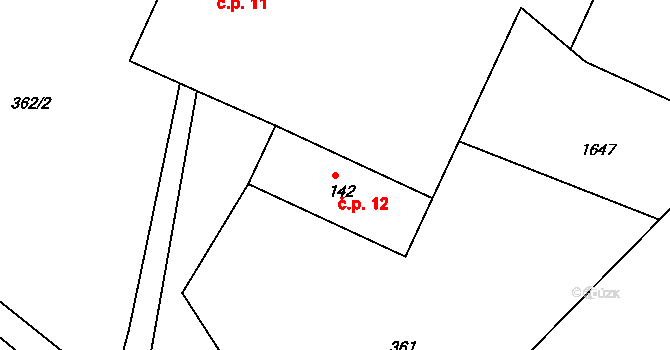 Rožmitál 12, Broumov na parcele st. 142 v KÚ Rožmitál, Katastrální mapa