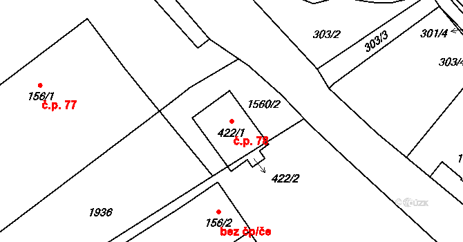 Hejtmánkovice 78 na parcele st. 422/1 v KÚ Hejtmánkovice, Katastrální mapa