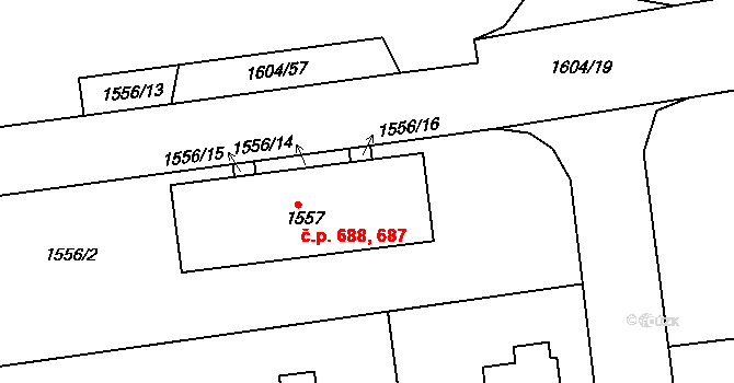 Pražské Předměstí 687,688, Jaroměř na parcele st. 1557 v KÚ Jaroměř, Katastrální mapa