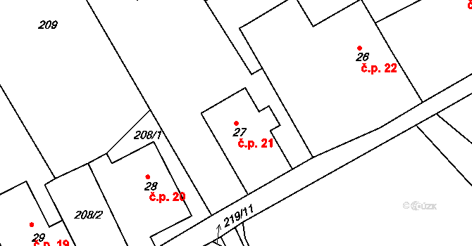 Jestřebí 21 na parcele st. 27 v KÚ Jestřebí nad Metují, Katastrální mapa