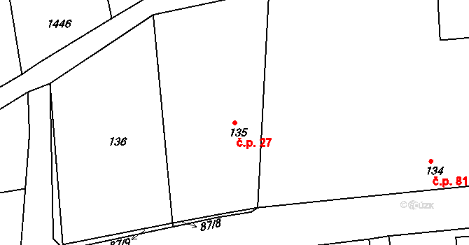 Slavětín nad Metují 27 na parcele st. 135 v KÚ Slavětín nad Metují, Katastrální mapa