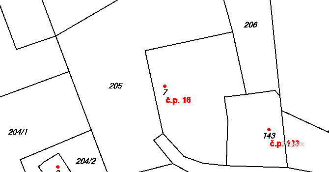 Horní Radechová 16 na parcele st. 7 v KÚ Horní Radechová, Katastrální mapa