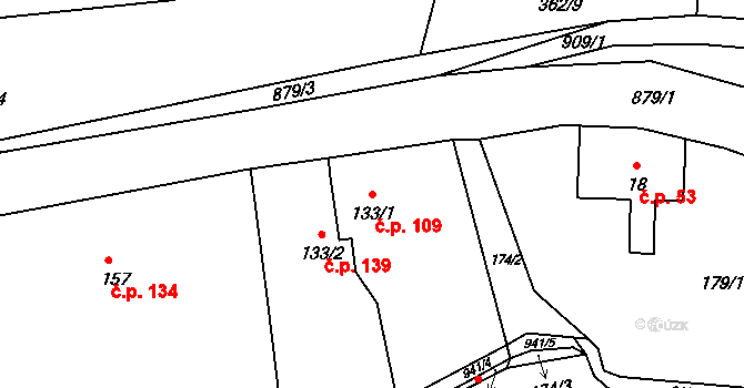 Rokytník 109, Hronov na parcele st. 133/1 v KÚ Rokytník, Katastrální mapa