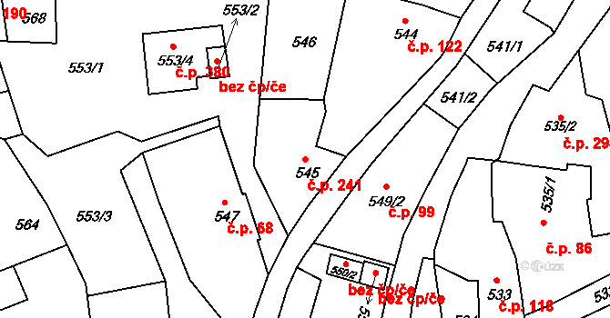 Olomučany 241 na parcele st. 545 v KÚ Olomučany, Katastrální mapa