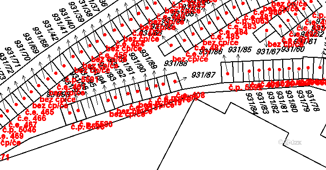 Louny 5595 na parcele st. 931/88 v KÚ Louny, Katastrální mapa