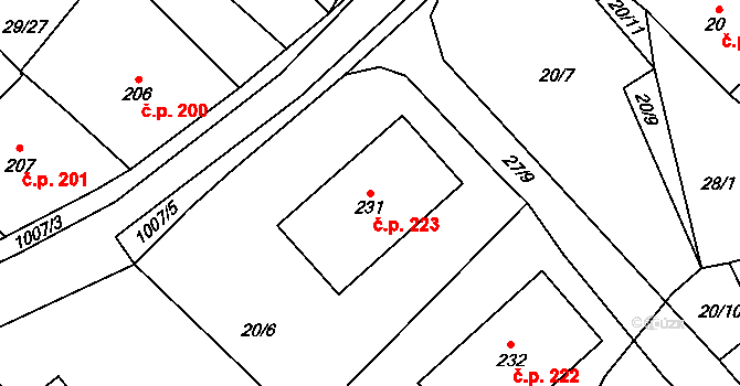 Zdíkov 223 na parcele st. 231 v KÚ Zdíkov, Katastrální mapa