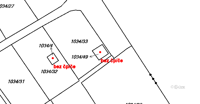 Bystřany 82155771 na parcele st. 1034/49 v KÚ Bystřany, Katastrální mapa