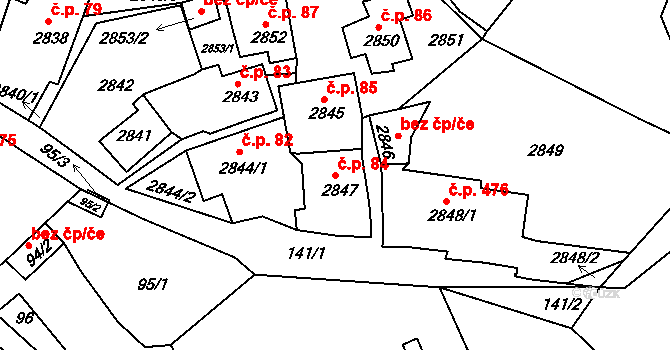 Štramberk 84 na parcele st. 2847 v KÚ Štramberk, Katastrální mapa