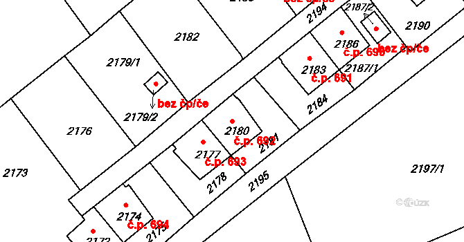 Štramberk 692 na parcele st. 2180 v KÚ Štramberk, Katastrální mapa