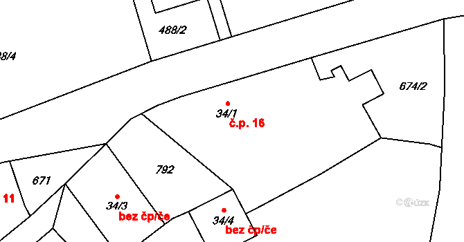 Hracholusky 16 na parcele st. 34/1 v KÚ Hracholusky nad Berounkou, Katastrální mapa
