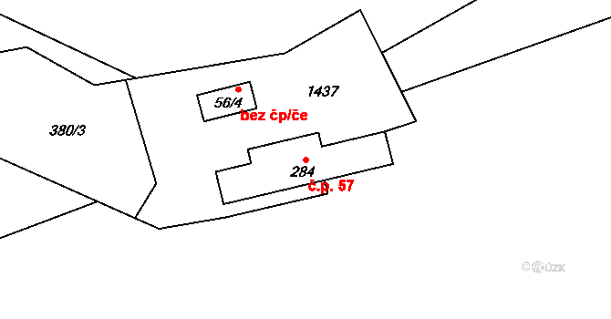 Petrohrad 57 na parcele st. 284 v KÚ Petrohrad, Katastrální mapa