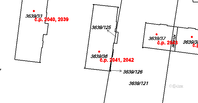 Louny 2041,2042 na parcele st. 3639/36 v KÚ Louny, Katastrální mapa