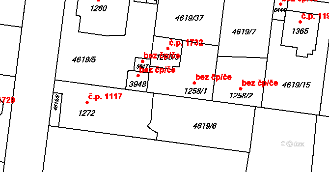 Žatec 1098 na parcele st. 1258/1 v KÚ Žatec, Katastrální mapa