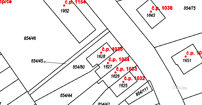 Světlá nad Sázavou 1035 na parcele st. 1628 v KÚ Světlá nad Sázavou, Katastrální mapa
