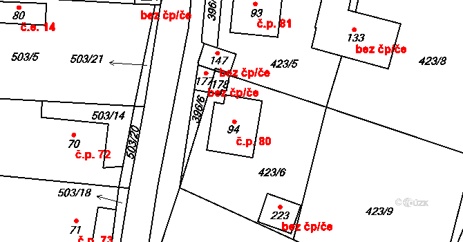 Termesivy 80, Havlíčkův Brod na parcele st. 94 v KÚ Termesivy, Katastrální mapa