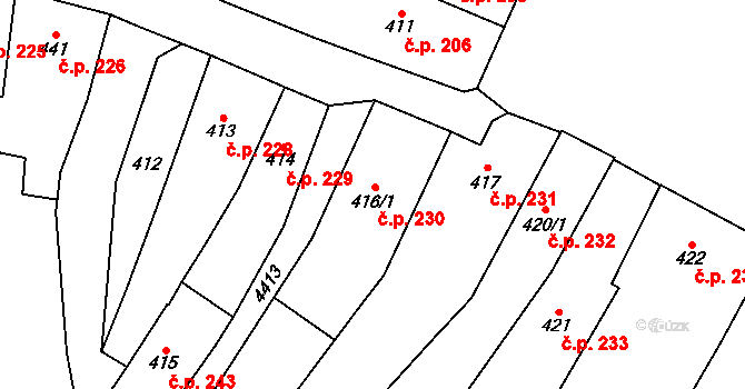 Chotěboř 230 na parcele st. 416/1 v KÚ Chotěboř, Katastrální mapa