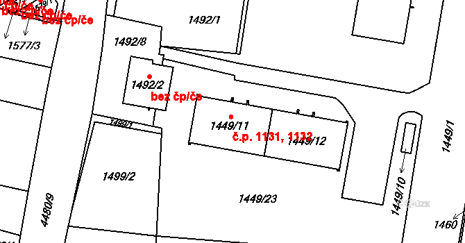Chotěboř 1131,1132 na parcele st. 1449/11 v KÚ Chotěboř, Katastrální mapa