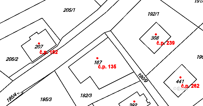 Prostřední Lánov 135, Lánov na parcele st. 167 v KÚ Prostřední Lánov, Katastrální mapa