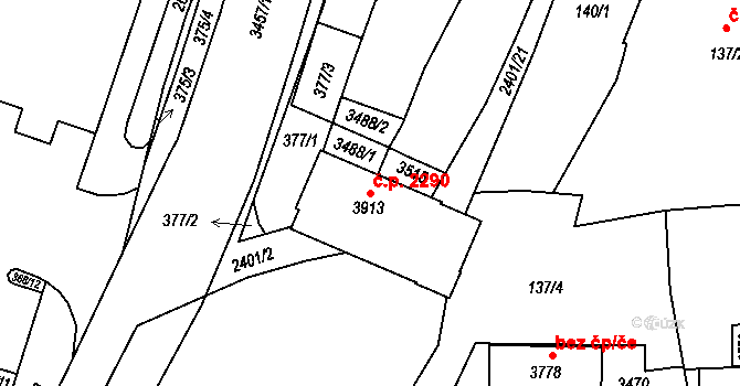 Hořice 2290 na parcele st. 3913 v KÚ Hořice v Podkrkonoší, Katastrální mapa