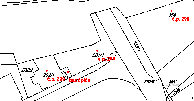 Zdounky 256 na parcele st. 201/1 v KÚ Zdounky, Katastrální mapa